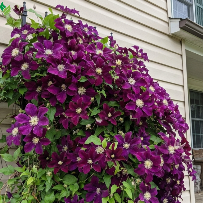 colorful clematis flowers growing on fence