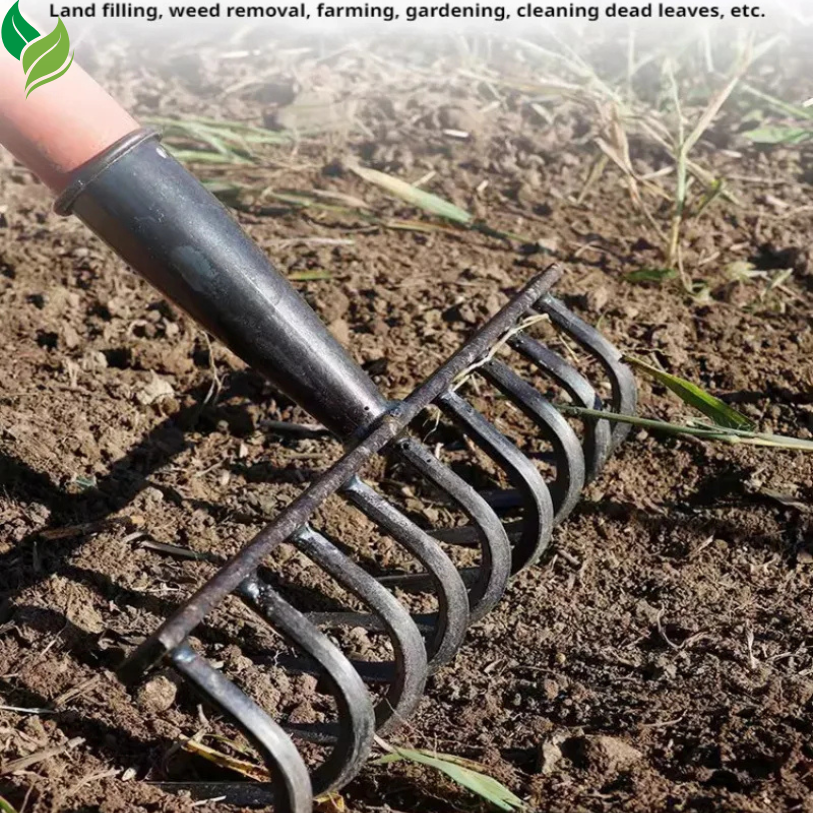 Multifunctional 9-Tooth Manganese Steel Rake – Heavy-Duty Gardening Tool