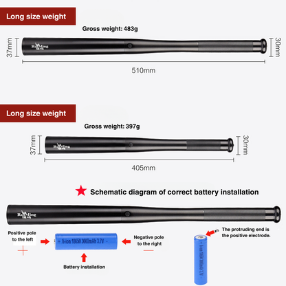 Outdoor Tactical Flashlight Baseball Bat with Safety Hammer