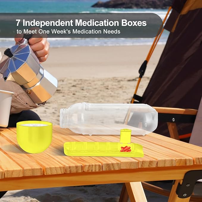 Portable Pill Box Water Cup,2 in 1 Water Bottle pill Box Storage Box
