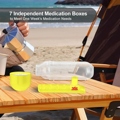 Portable Pill Box Water Cup,2 in 1 Water Bottle pill Box Storage Box