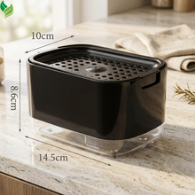 Close-up of the press pump tray on a kitchen soap dispenser