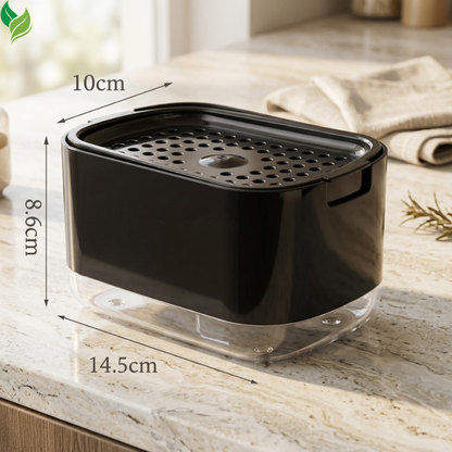 Close-up of the press pump tray on a kitchen soap dispenser