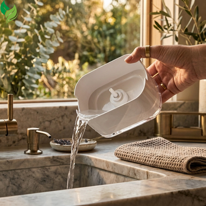 Sponge resting neatly on the integrated soap dispenser holder