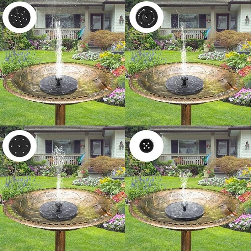 Floating solar fountain pump for bird baths, ponds, and small water features