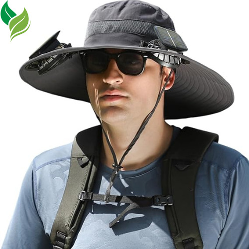 Solar Powered Fan Hat with 2 Removable Fans Wide Brim Sun Hat for Outd ...