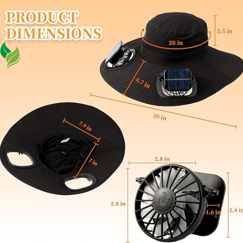 Solar Powered Fan Hat with 2 Removable Fans Wide Brim Sun Hat for Outdoor Fishing, Hiking Gardening, USB Solar Charging