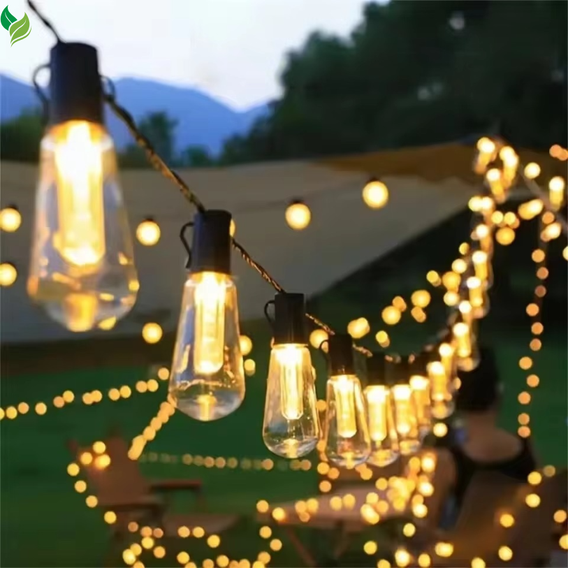 Solar hanging bulb lights patio decor