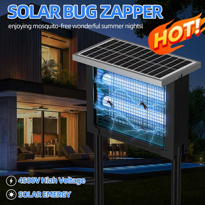 Solar Bug Zapper Outdoor, Waterproof Mosquito Zapper Outdoor Solar Powered, 4500V Electric Bug Zapper Indoor w/Smart Light Sensor, Mosquito Trap Fly Zapper for Patio Kitchen Garage Yard Camping