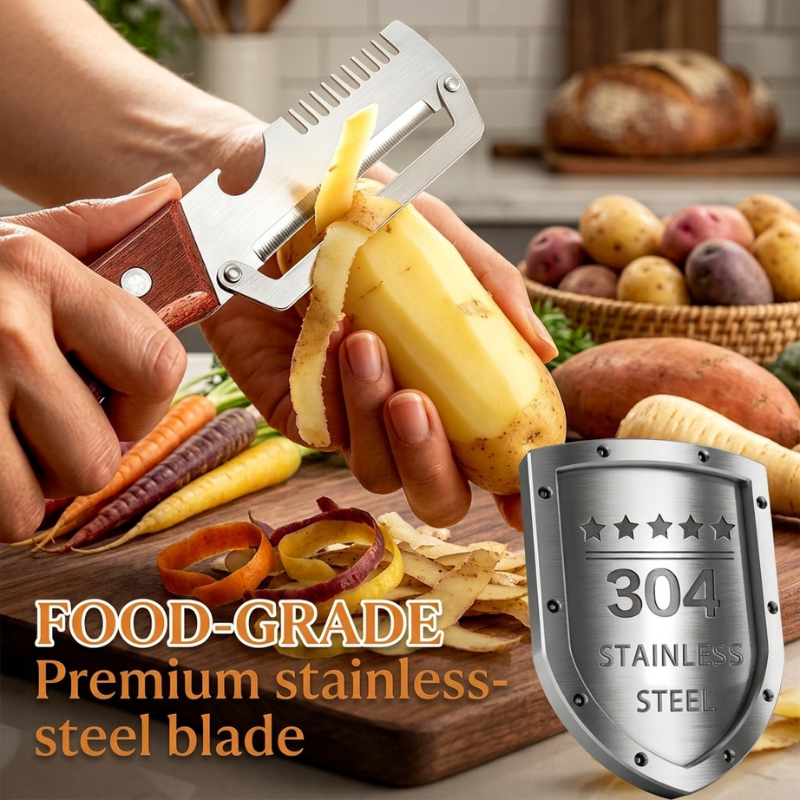 Two manual fruit and vegetable peelers displayed side by side