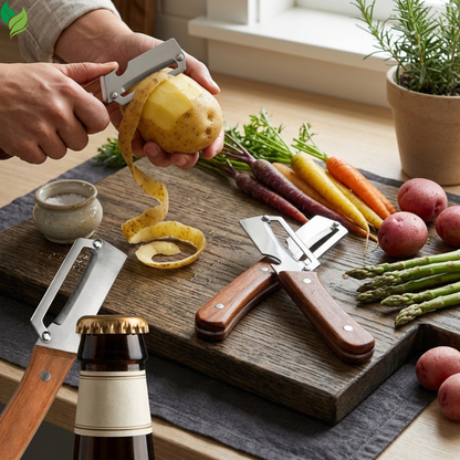 Stainless steel straight peeler and julienne peeler with natural wooden handles
