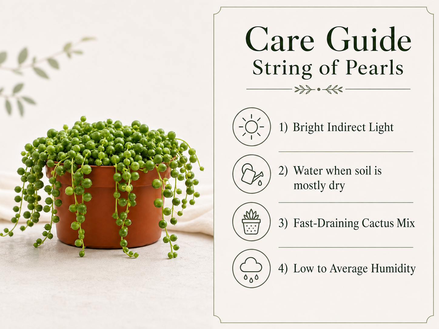 Hanging succulent plant with pearl-like green leaves