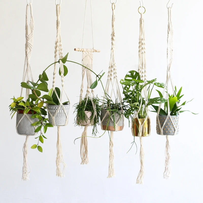 Gardening Plant Hanging Basket Handmade Macrame Flowerpot Pocket Cotton Rope Flower Pot Indoor Home Boho Style