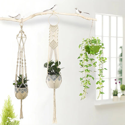 Gardening Plant Hanging Basket Handmade Macrame Flowerpot Pocket Cotton Rope Flower Pot Indoor Home Boho Style