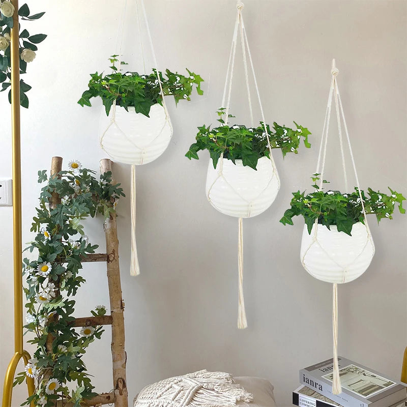 Gardening Plant Hanging Basket Handmade Macrame Flowerpot Pocket Cotton Rope Flower Pot Indoor Home Boho Style