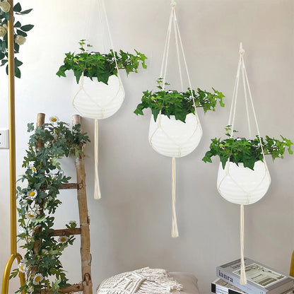 Gardening Plant Hanging Basket Handmade Macrame Flowerpot Pocket Cotton Rope Flower Pot Indoor Home Boho Style