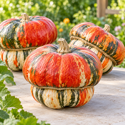 Roasted stuffed Turks Turban pumpkin served with wild rice mushrooms and herbs
