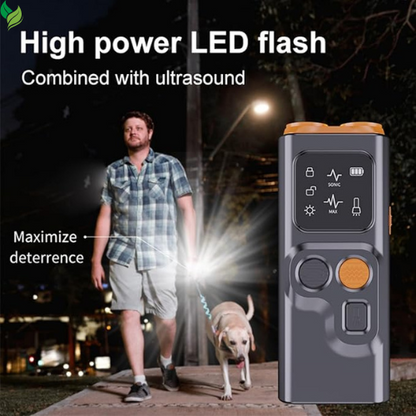 Ultrasonic Dog Bark Deterrent Device with LED Flashlight & Rechargeable Battery