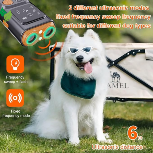 Ultrasonic Dog Bark Deterrent Device with LED Flashlight & Rechargeable Battery