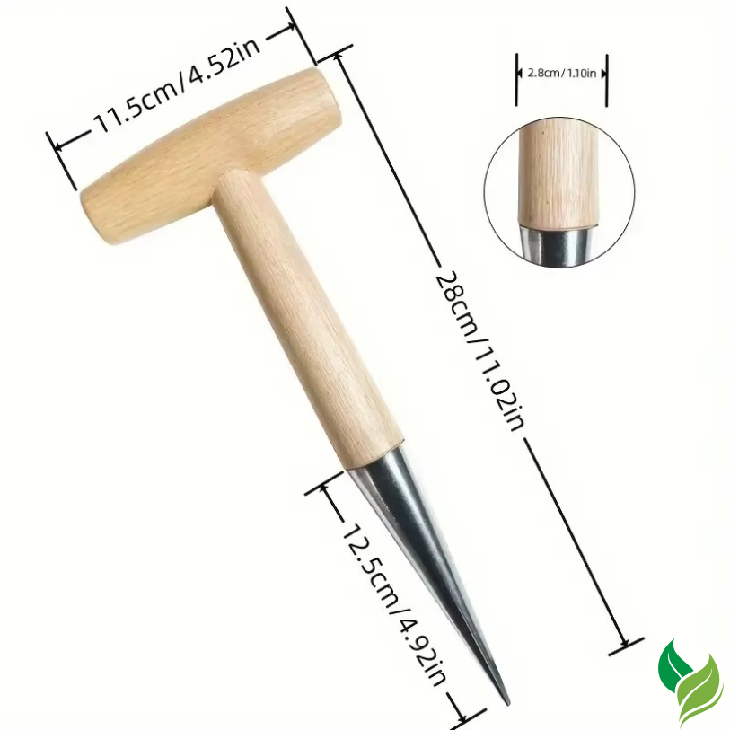 stainless steel dibber creating planting hole