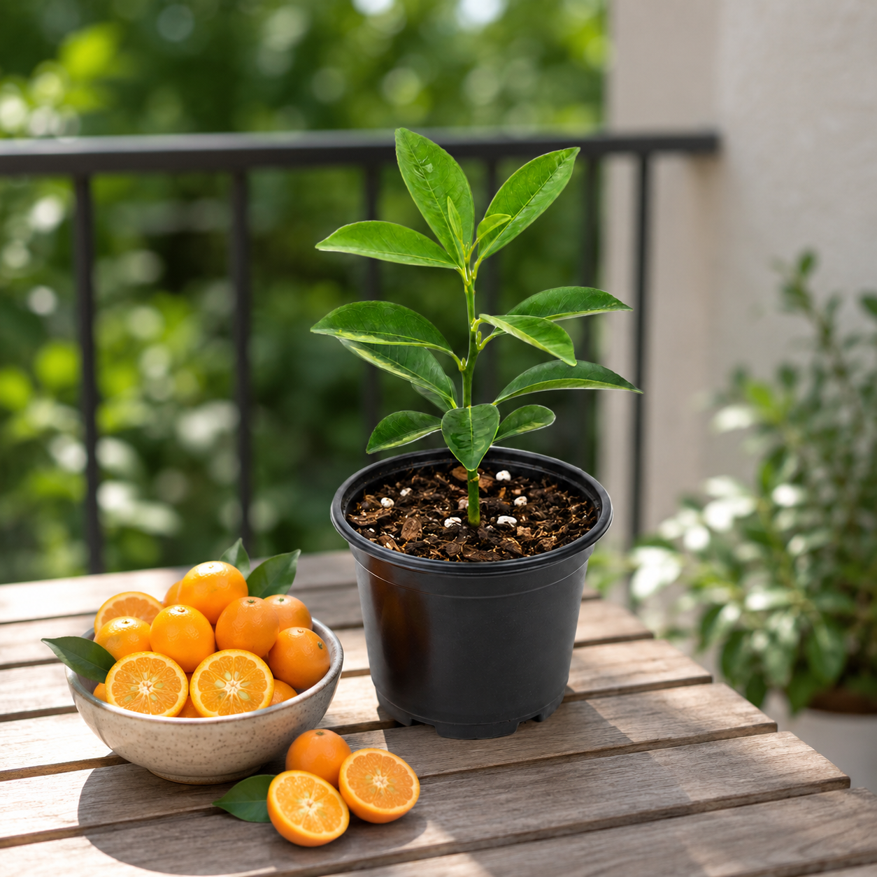 Calamansi citrus tree growing in a container