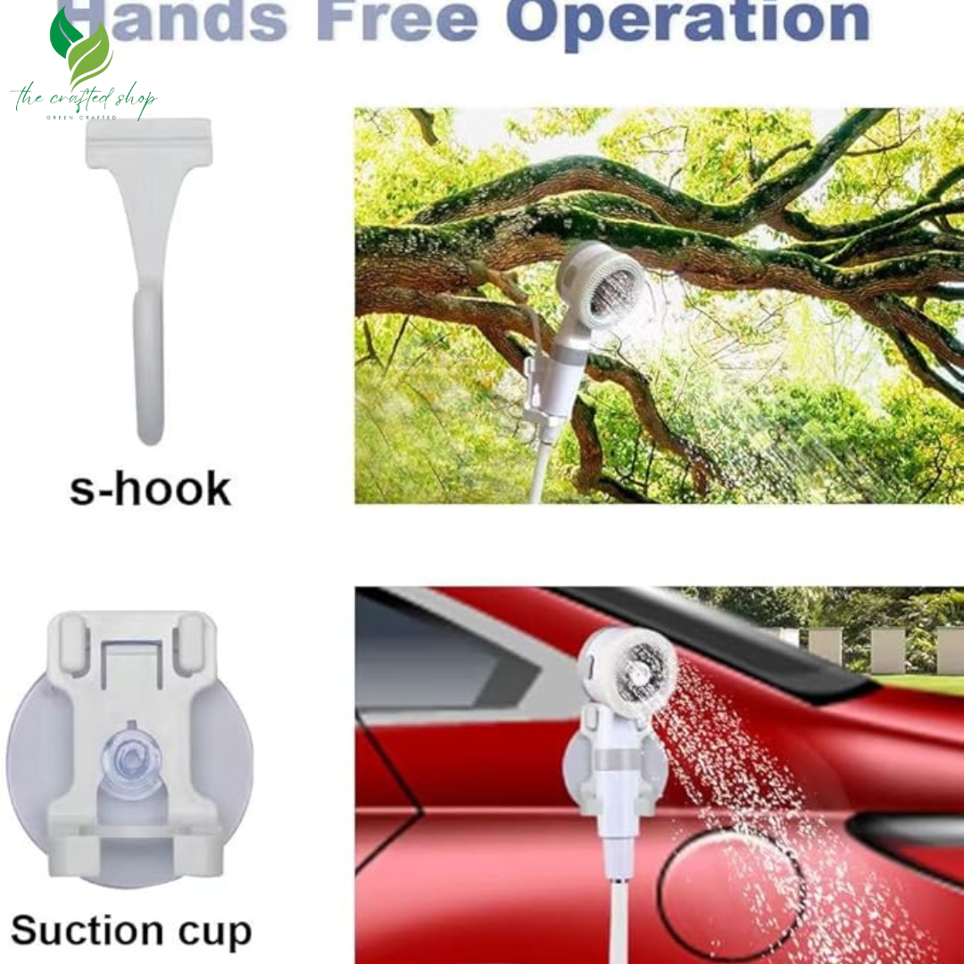 Portable outdoor shower pump used at a campsite