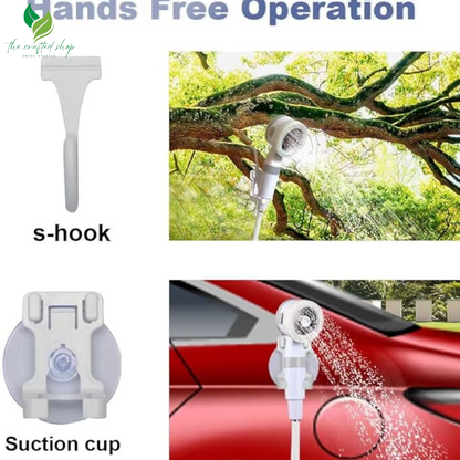 Portable outdoor shower pump used at a campsite