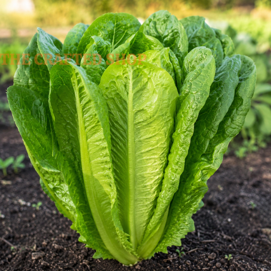 Fresh Parris Island romaine lettuce head growing in dark garden soil