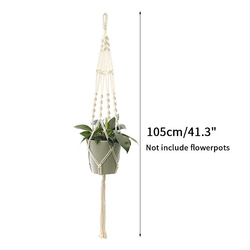 Gardening Plant Hanging Basket Handmade Macrame Flowerpot Pocket Cotton Rope Flower Pot Indoor Home Boho Style