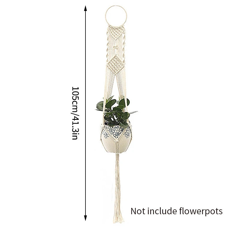 Gardening Plant Hanging Basket Handmade Macrame Flowerpot Pocket Cotton Rope Flower Pot Indoor Home Boho Style