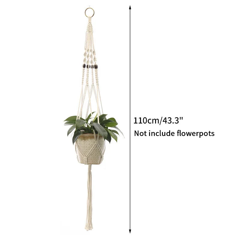 Gardening Plant Hanging Basket Handmade Macrame Flowerpot Pocket Cotton Rope Flower Pot Indoor Home Boho Style