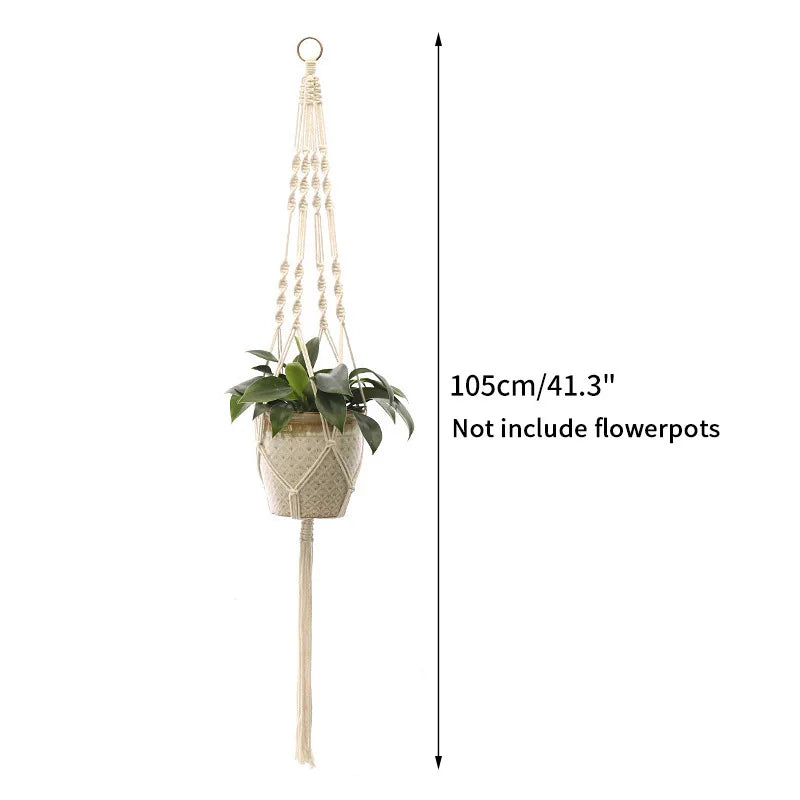 Gardening Plant Hanging Basket Handmade Macrame Flowerpot Pocket Cotton Rope Flower Pot Indoor Home Boho Style
