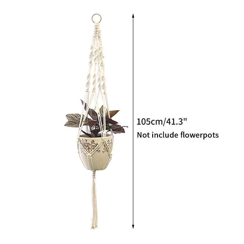 Gardening Plant Hanging Basket Handmade Macrame Flowerpot Pocket Cotton Rope Flower Pot Indoor Home Boho Style