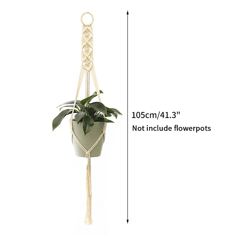 Gardening Plant Hanging Basket Handmade Macrame Flowerpot Pocket Cotton Rope Flower Pot Indoor Home Boho Style