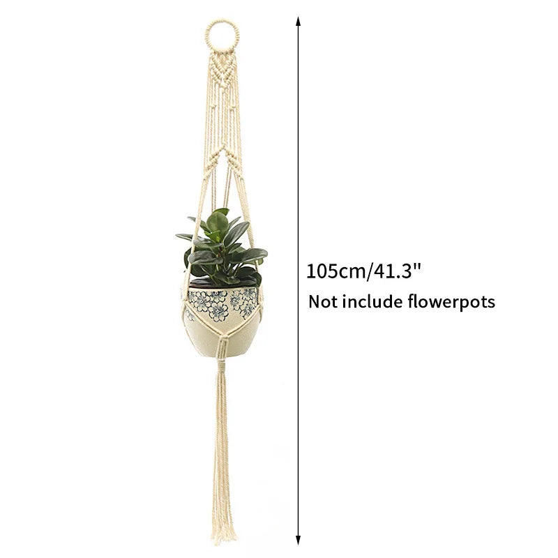 Gardening Plant Hanging Basket Handmade Macrame Flowerpot Pocket Cotton Rope Flower Pot Indoor Home Boho Style