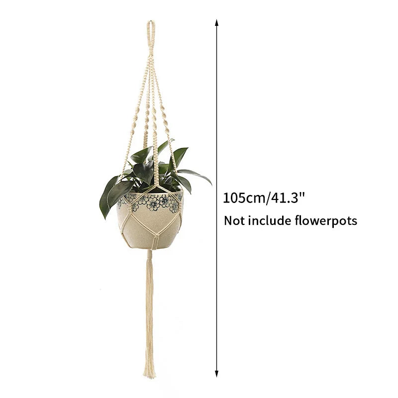 Gardening Plant Hanging Basket Handmade Macrame Flowerpot Pocket Cotton Rope Flower Pot Indoor Home Boho Style