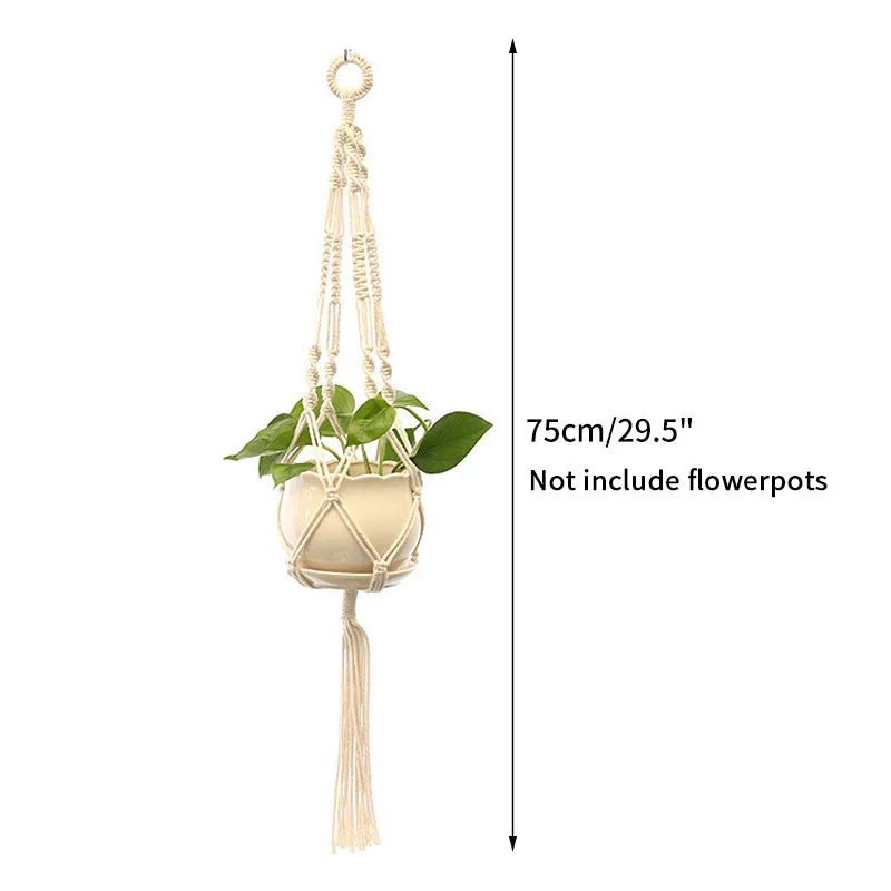 Gardening Plant Hanging Basket Handmade Macrame Flowerpot Pocket Cotton Rope Flower Pot Indoor Home Boho Style