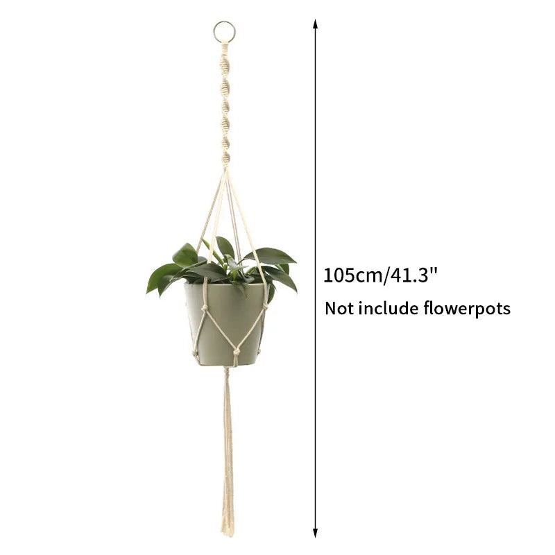Gardening Plant Hanging Basket Handmade Macrame Flowerpot Pocket Cotton Rope Flower Pot Indoor Home Boho Style