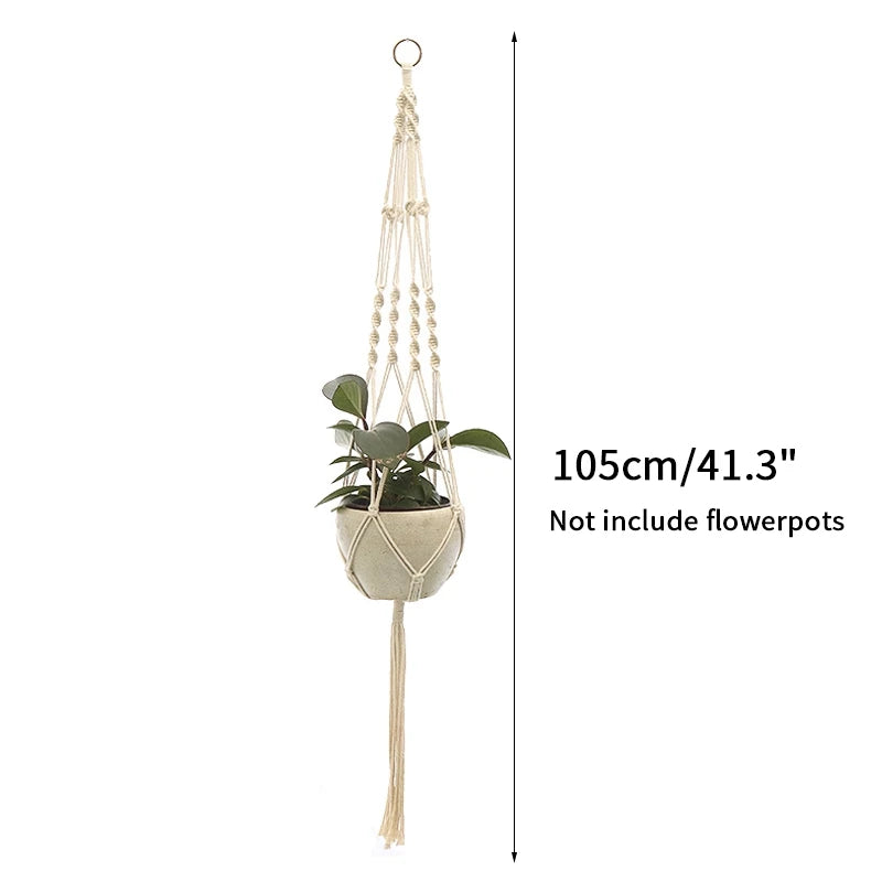 Gardening Plant Hanging Basket Handmade Macrame Flowerpot Pocket Cotton Rope Flower Pot Indoor Home Boho Style