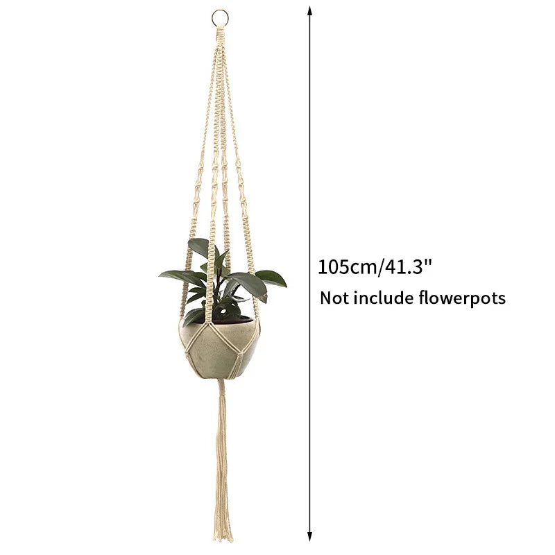 Gardening Plant Hanging Basket Handmade Macrame Flowerpot Pocket Cotton Rope Flower Pot Indoor Home Boho Style