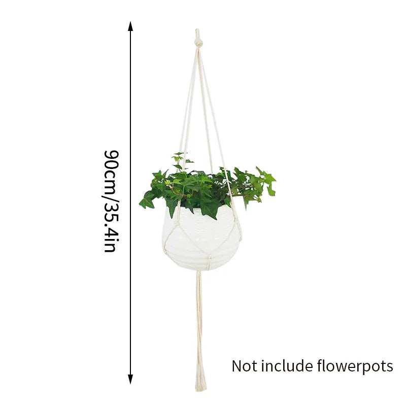 Gardening Plant Hanging Basket Handmade Macrame Flowerpot Pocket Cotton Rope Flower Pot Indoor Home Boho Style