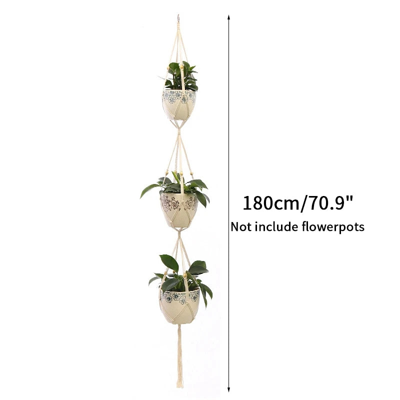 Gardening Plant Hanging Basket Handmade Macrame Flowerpot Pocket Cotton Rope Flower Pot Indoor Home Boho Style