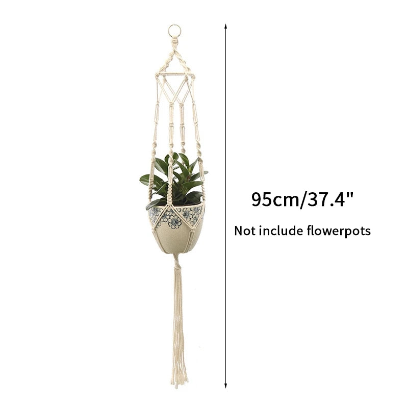 Gardening Plant Hanging Basket Handmade Macrame Flowerpot Pocket Cotton Rope Flower Pot Indoor Home Boho Style
