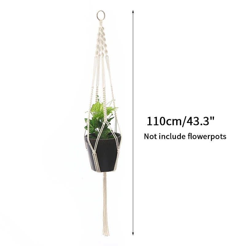 Gardening Plant Hanging Basket Handmade Macrame Flowerpot Pocket Cotton Rope Flower Pot Indoor Home Boho Style