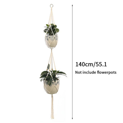 Gardening Plant Hanging Basket Handmade Macrame Flowerpot Pocket Cotton Rope Flower Pot Indoor Home Boho Style