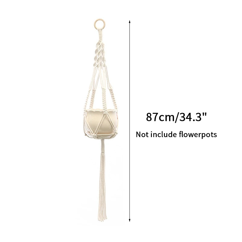 Gardening Plant Hanging Basket Handmade Macrame Flowerpot Pocket Cotton Rope Flower Pot Indoor Home Boho Style