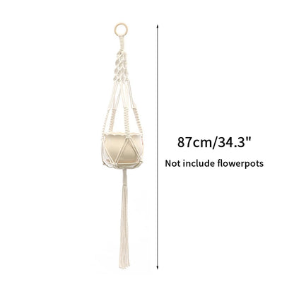 Gardening Plant Hanging Basket Handmade Macrame Flowerpot Pocket Cotton Rope Flower Pot Indoor Home Boho Style