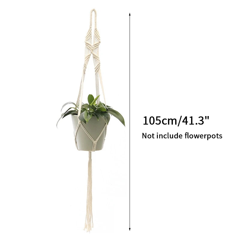 Gardening Plant Hanging Basket Handmade Macrame Flowerpot Pocket Cotton Rope Flower Pot Indoor Home Boho Style