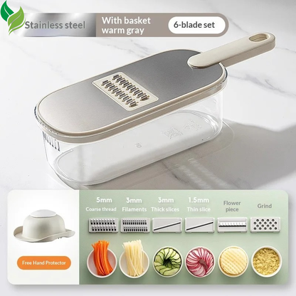 Multi Function Vegetable Cutter Set with Basket, 6 Blade Slicer Shredder Grater and Hand Protector
