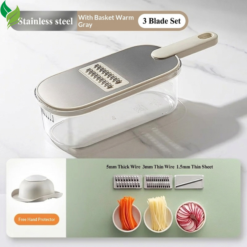 Warm gray vegetable cutter set with three blades and hand protector